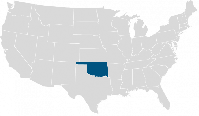 us map with Oklahoma highlighted in blue to indicated 1031 exchange tax extensions announced by IRS for storm victims